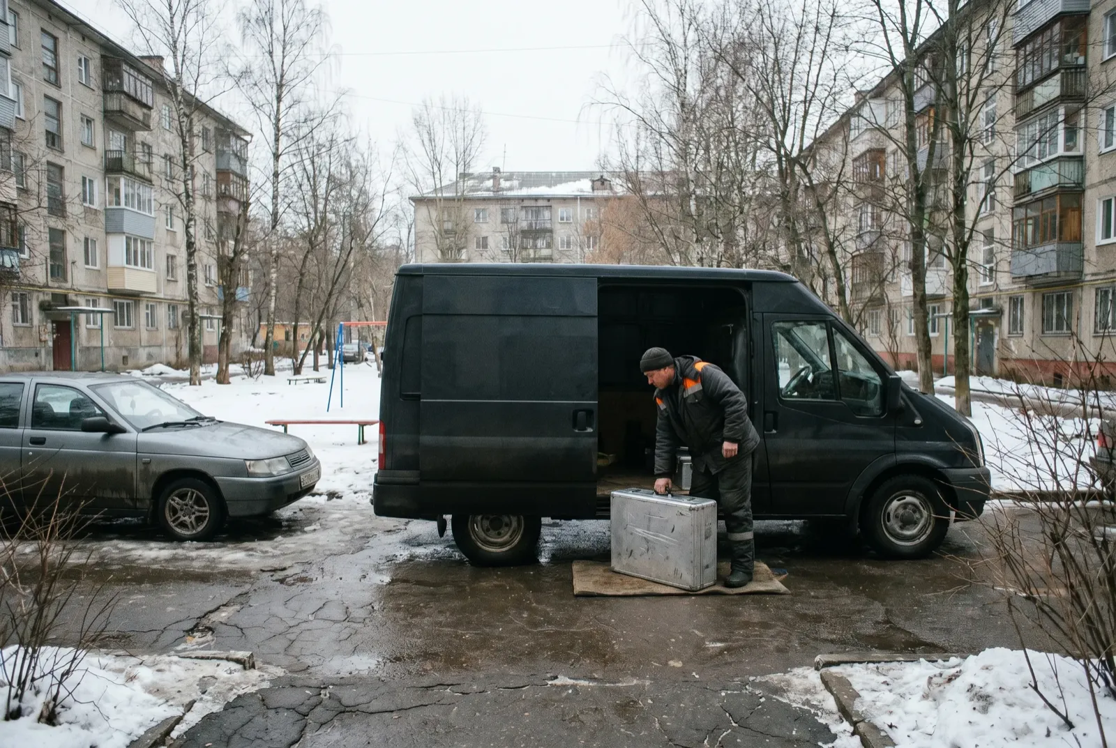 Выездной автоэлектрик — фургон с диагностическим оборудованием во дворе